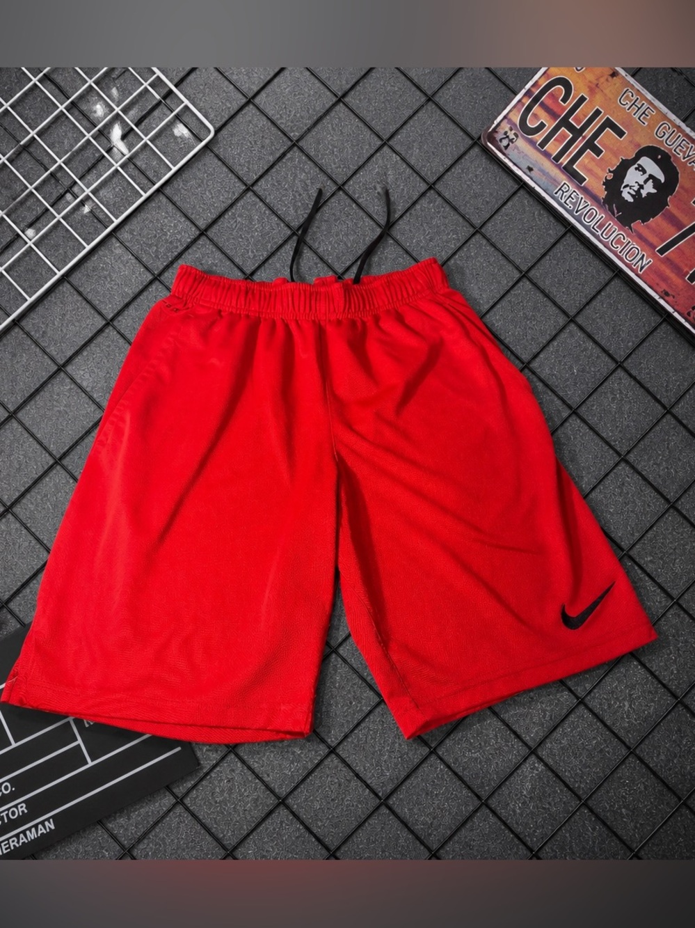 Nike Red Athletic Mesh Shorts with Black Drawstring